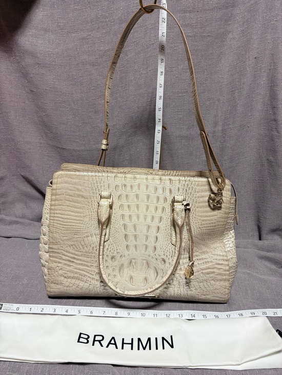 Brahmin Handbags - Brahmin Cream Croc-Embossed Leather Satchel with Gold Hardware